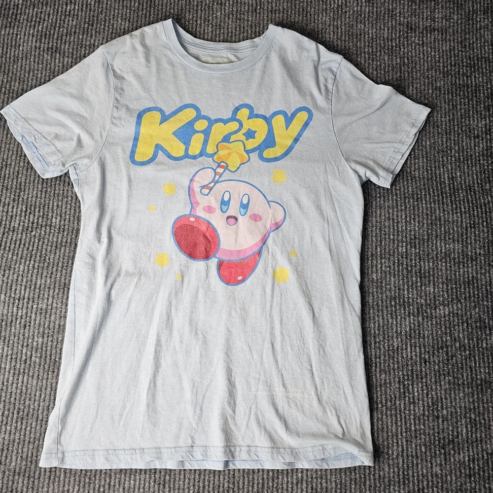 Kirby Shirt Mens Small Blue Star Rod Graphic Tee Video‎ Game Nintendo Character